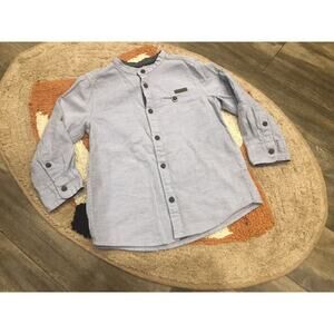 H&M Toddler Boys 2-3T Blue Collarless Button Up Long Sleeve Dress Shirt